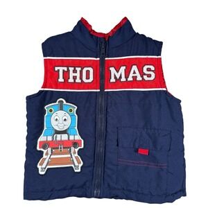 Vintage Thomas The Tank Engine Toddler Vest Size 2T Blue Embroidered Y2K Cartoon